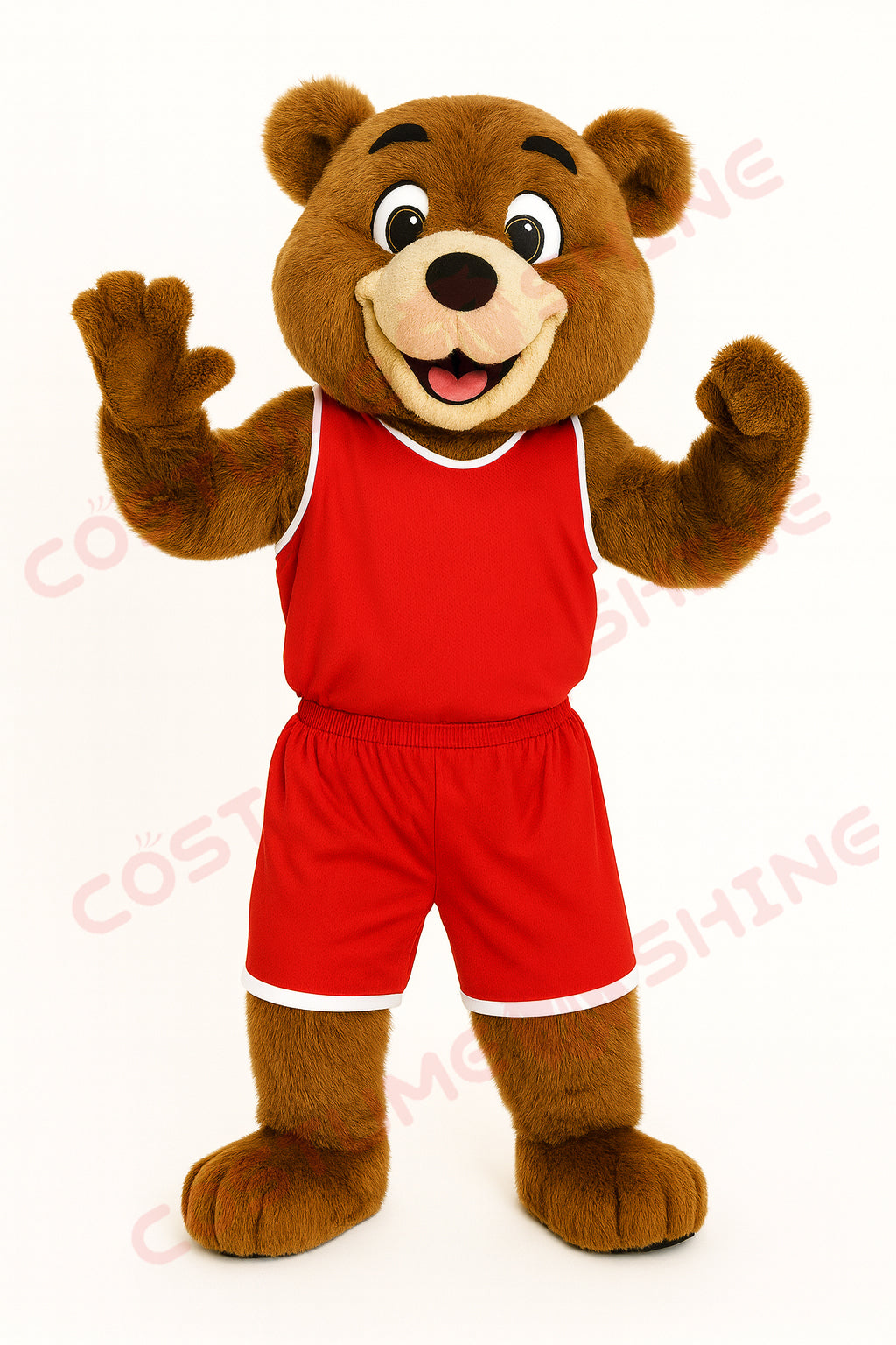 Bear Mascot Costume in Red Basketball Uniform – Plush Sports Team Mascot Suit for School Events & Game Performances