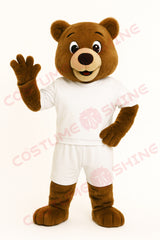 Bear Mascot Costume in White Outfit – Custom Plush Bear Suit for School Sports, Events & Brand Mascots
