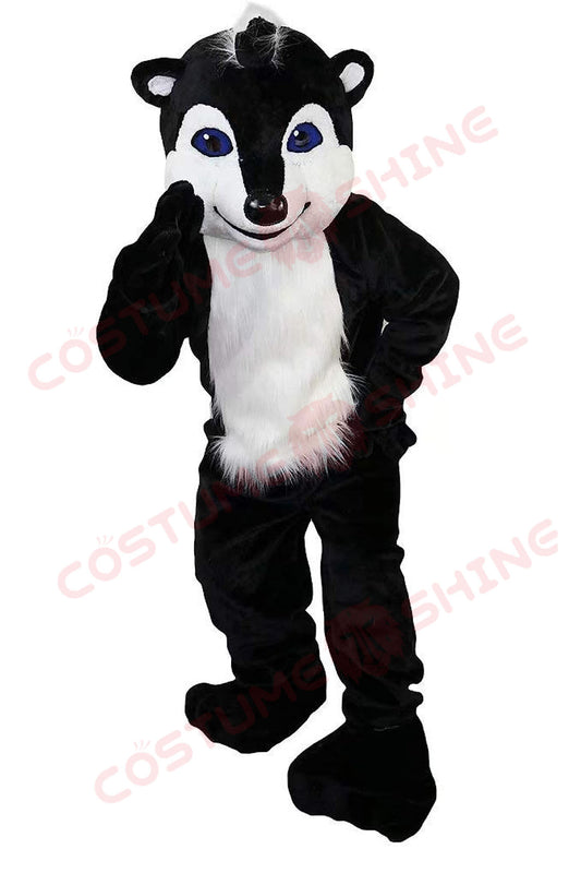 Black and White Raccoon Mascot Costume with Fluffy White Belly
