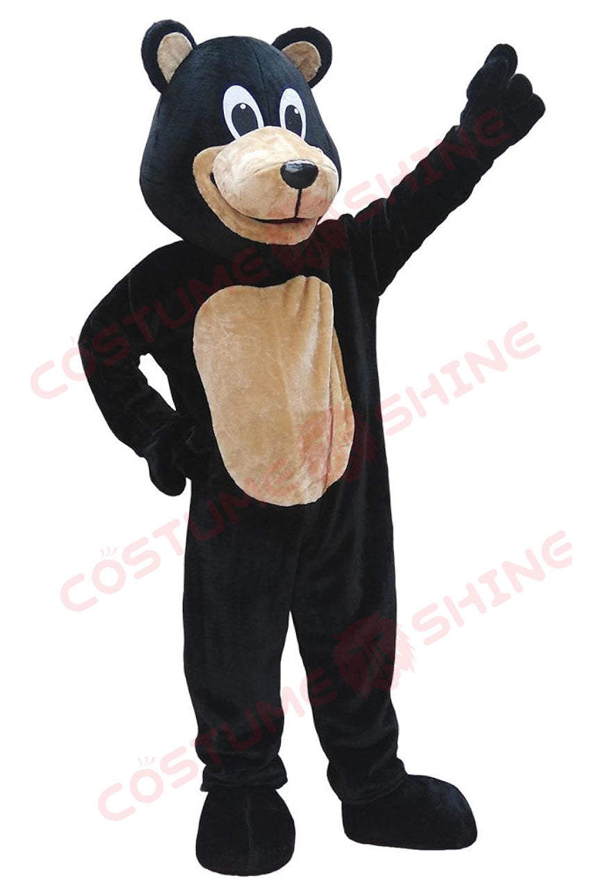 Black Bear Mascot Costume with Brown Belly – Plush Animal Suit for Events & Promotions