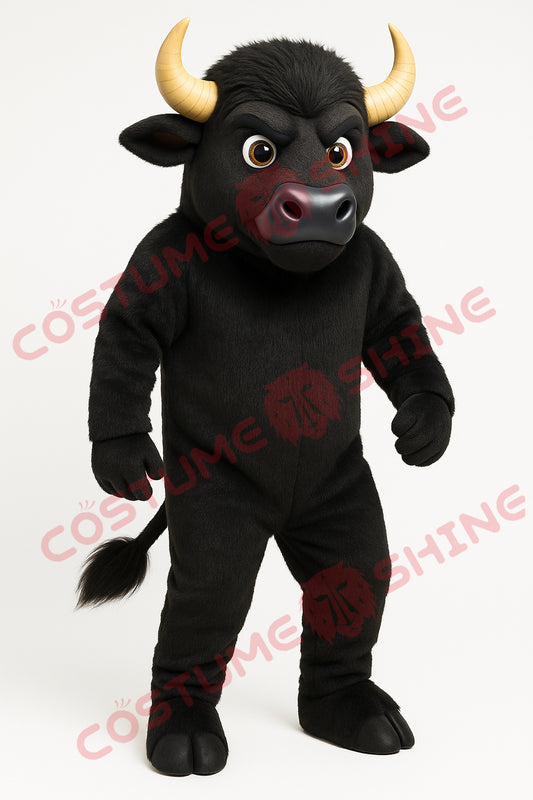 Black Bull Mascot Costume – Angry Strong Animal Suit for Sports & School Events