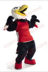 Black Eagle Mascot Costume with Yellow Beak & Red Vest – Sports & Event Outfit