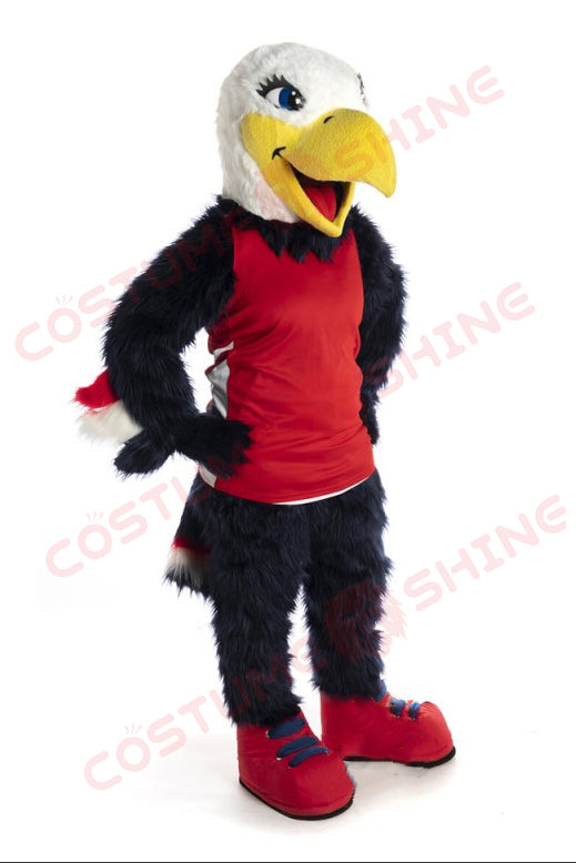 Black Eagle Mascot Costume with Yellow Beak & Red Vest – Sports & Event Outfit