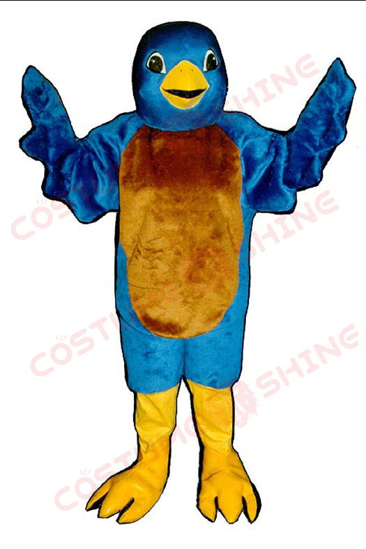 Blue and Brown Bird Mascot Costume with Yellow Beak and Feet – School, Sports & Event Outfit