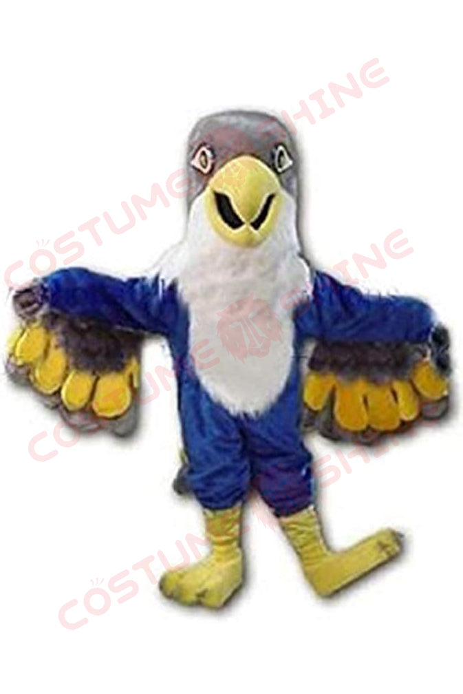Blue and Grey Falcon Eagle Mascot Costume with Yellow Beak and Feet – School, Sports & Event Outfit