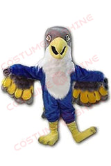Blue and Grey Falcon Eagle Mascot Costume with Yellow Beak and Feet – School, Sports & Event Outfit