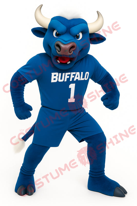 Blue Buffalo Bull Mascot Costume – Sports Team Animal Suit