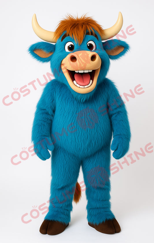 Blue Bull Mascot Costume – Cute Furry Animal Suit for School Sports, Events & Parties