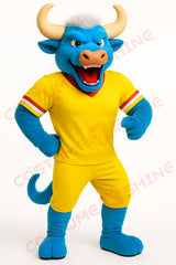 Blue Bull Mascot Costume in Yellow Sports Uniform – Custom Team Outfit for Events