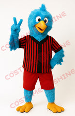 Blue Chicken Mascot Costume for Adults with Red Striped Outfit