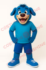 Disfraz de mascota de halcón azul con camisa blanca, tamaño adulto, para hombre y mujer, con ventilador incorporado en la cabeza 