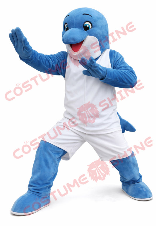 Blue Dolphin Mascot Costume for Adults Sport Style Plush Suit