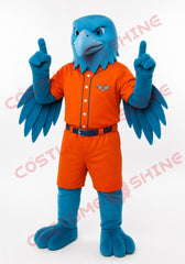 Blue Eagle Mascot Costume with Orange Baseball Uniform – Custom Bird Mascot Suit for School Sports Teams