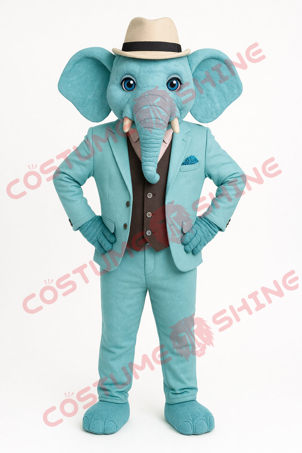 Blue Elephant Mascot Costume Adult Business Suit Style