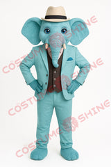 Blue Elephant Mascot Costume Adult Business Suit Style