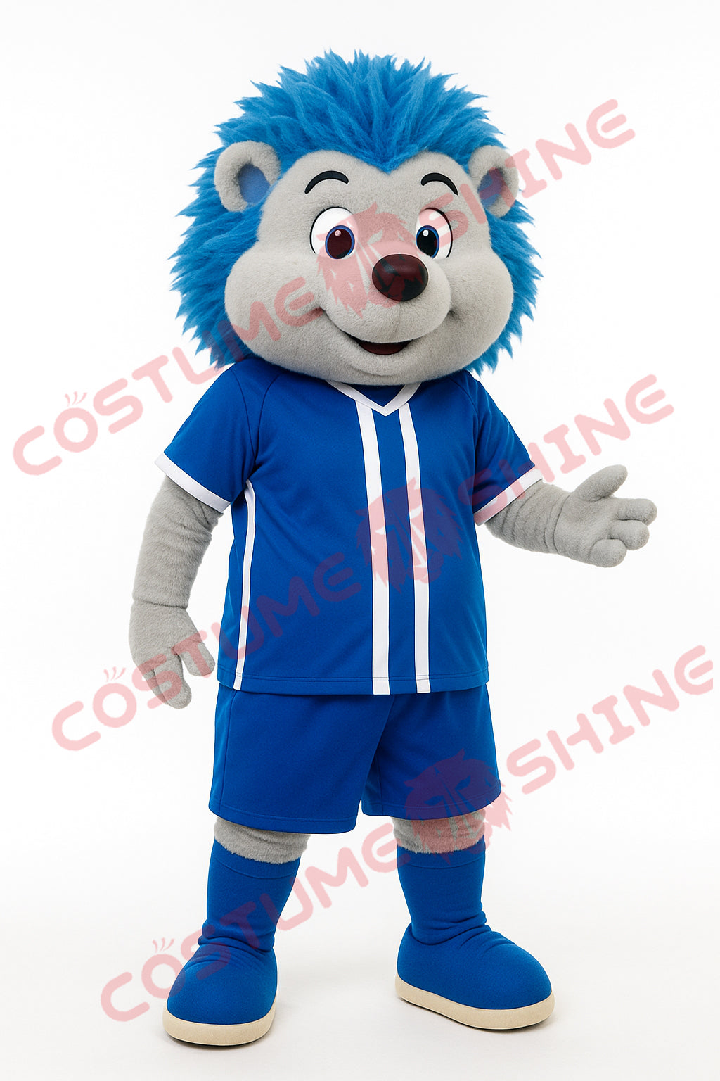 Blue Hedgehog Mascot Costume in Sports Uniform for School Events