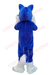 Blue Husky Wolf Mascot Costume with White Fur and Green Eyes – School, Sports & Event Wear