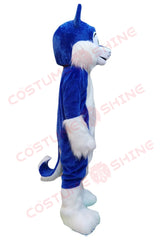 Blue Husky Wolf Mascot Costume with White Fur and Green Eyes – School, Sports & Event Wear