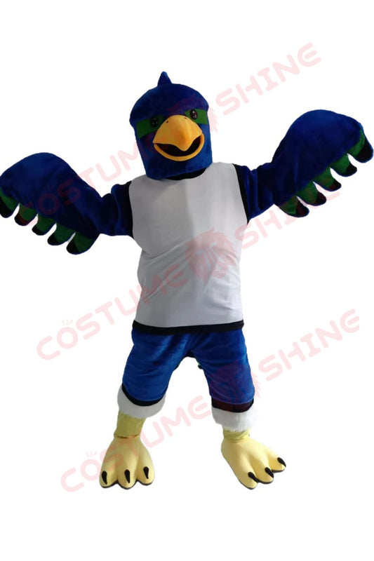 Blue Parrot Bird Mascot Costume with White Jersey & Yellow Talons – Customizable Plush Suit for Events