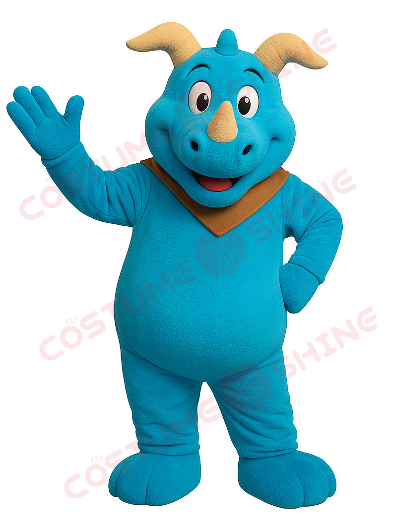 Blue Rhino Mascot Costume – Custom Plush Suit for School Events, Sports Teams & Parades