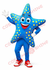 Blue Starfish Mascot Costume for Adults – Full Body Plush Yellow Dot Outfit