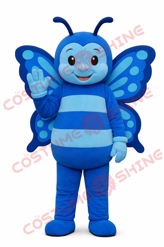 Blue Butterfly Mascot Costume for Adults Plush Waving Design
