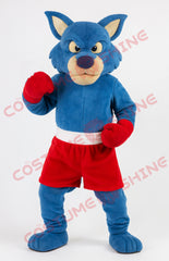 Blue Wolf Mascot Costume Boxer with Red Gloves – Adult Plush Suit