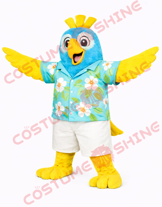 Blue Hawk Falcon i hvid skjorte maskot kostume voksen størrelse til mænd og kvinder med indbygget blæser inde i hovedet 