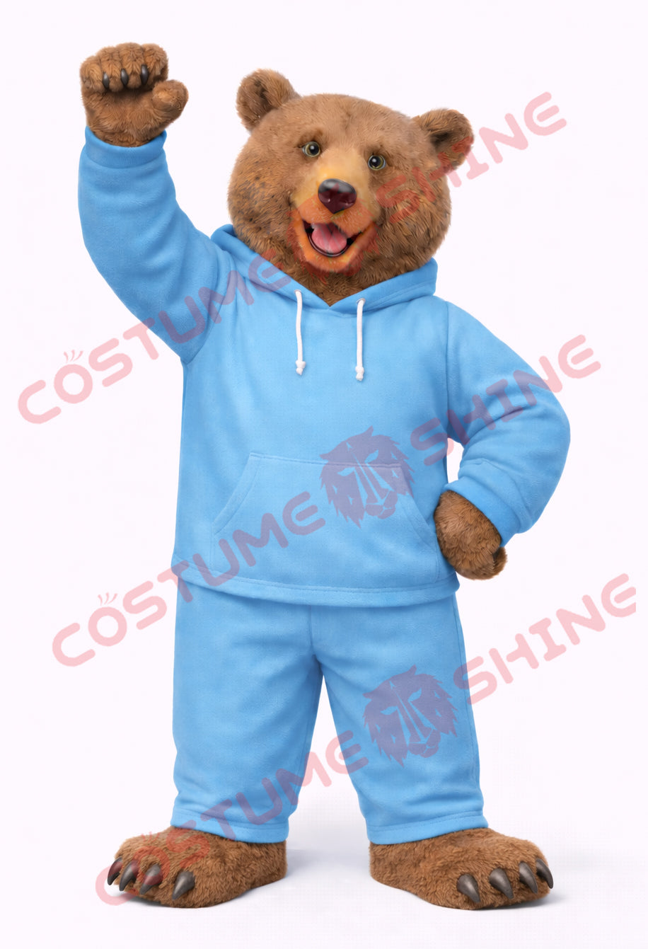 Brown Bear Mascot Costume Adult Blue Hoodie Casual Mascot Suit