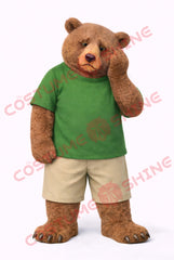 Brown Bear Mascot Costume Adult Green T Shirt Casual Style