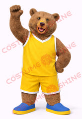 Adult Brown Bear Mascot Costume Yellow Sports Uniform