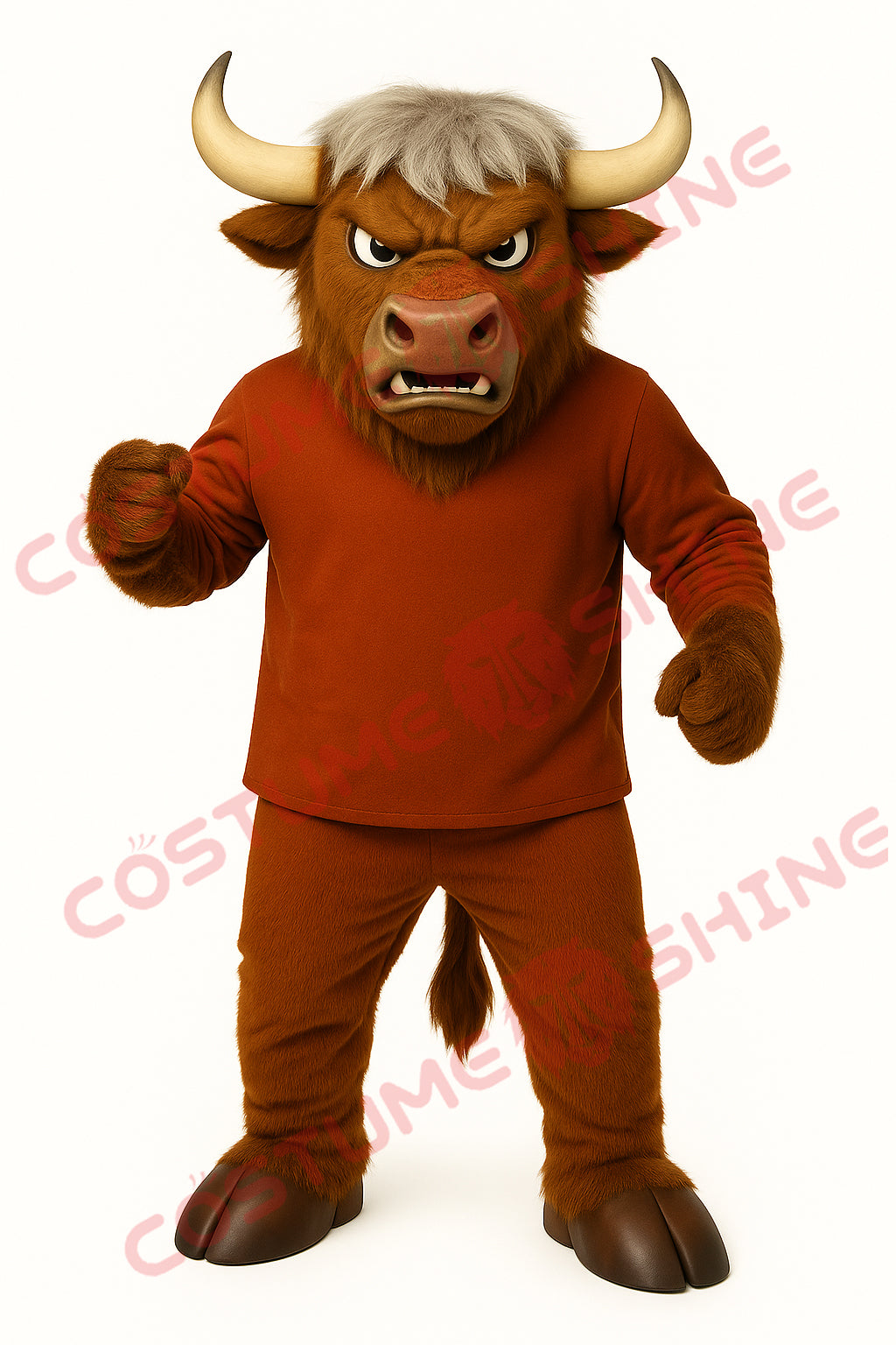 Brown Buffalo Mascot Costume with Gray Hair for School Sports Events