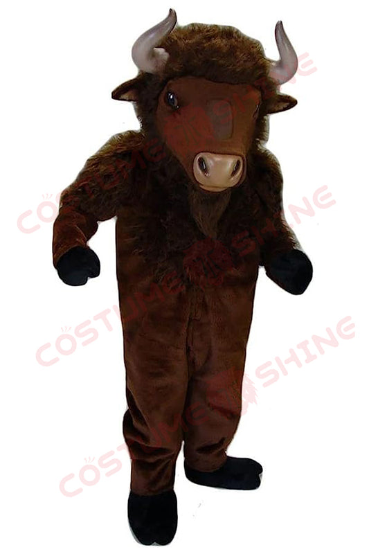 Brown Buffalo Mascot Costume with Horns & Hooves – Custom Made