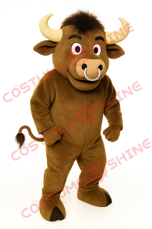 Brown Bull Mascot Costume with Nose Ring