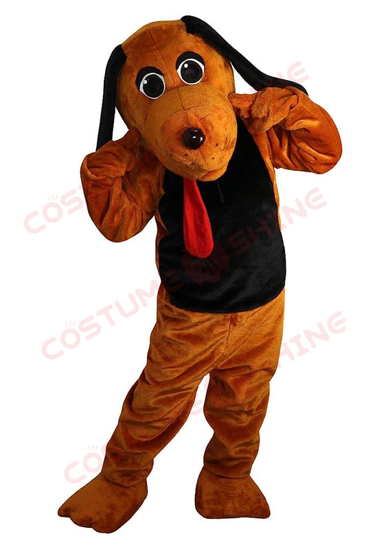 Brown Dog Mascot Costume with Black Belly and Red Tongue – School, Sports & Events