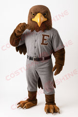 Brown Eagle Mascot Costume with Gray Baseball Uniform – Custom Sports Team Mascot Suit for School & Events