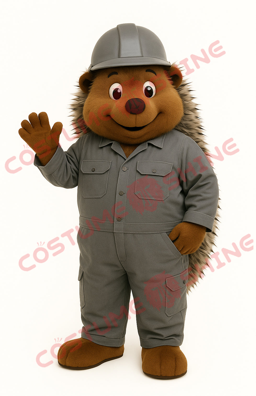 Brown Hedgehog Mascot Costume with Construction Worker Outfit for Events