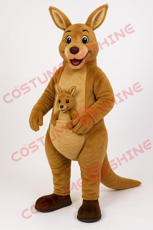 Brown Kangaroo Mascot Costume with Baby Joey Pouch for Events