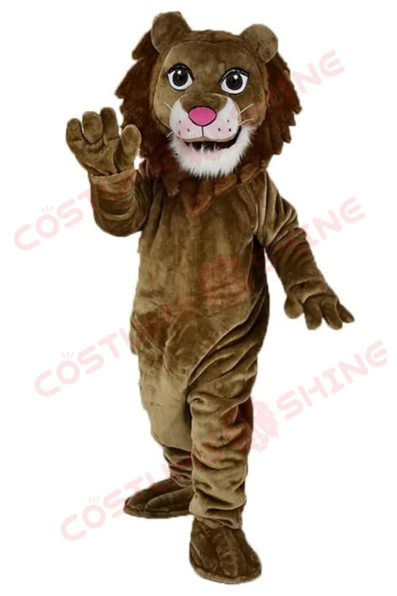 Brown Lion Mascot Costume for Adults – Plush Full-Body Suit with Adorable Face & Mane