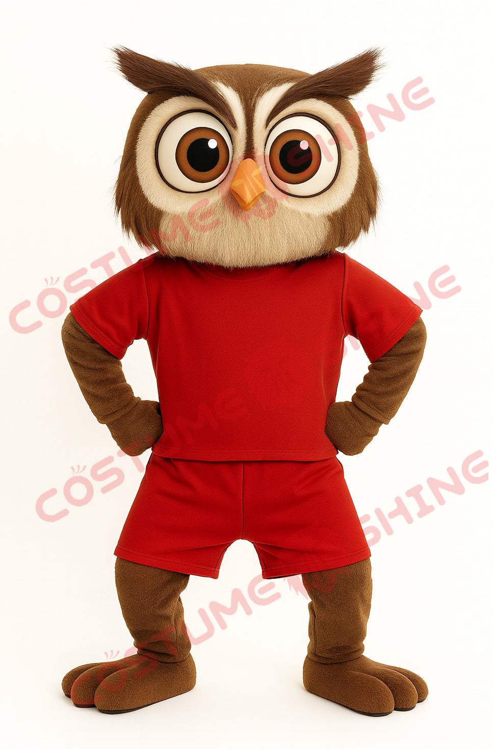 Brown Owl Mascot Costume in Red Uniform for Adults – Plush Full Suit