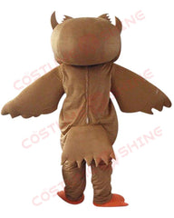 Brown Owl Mascot Costume with Big Eyes and Orange Beak – School, Events & Promotions