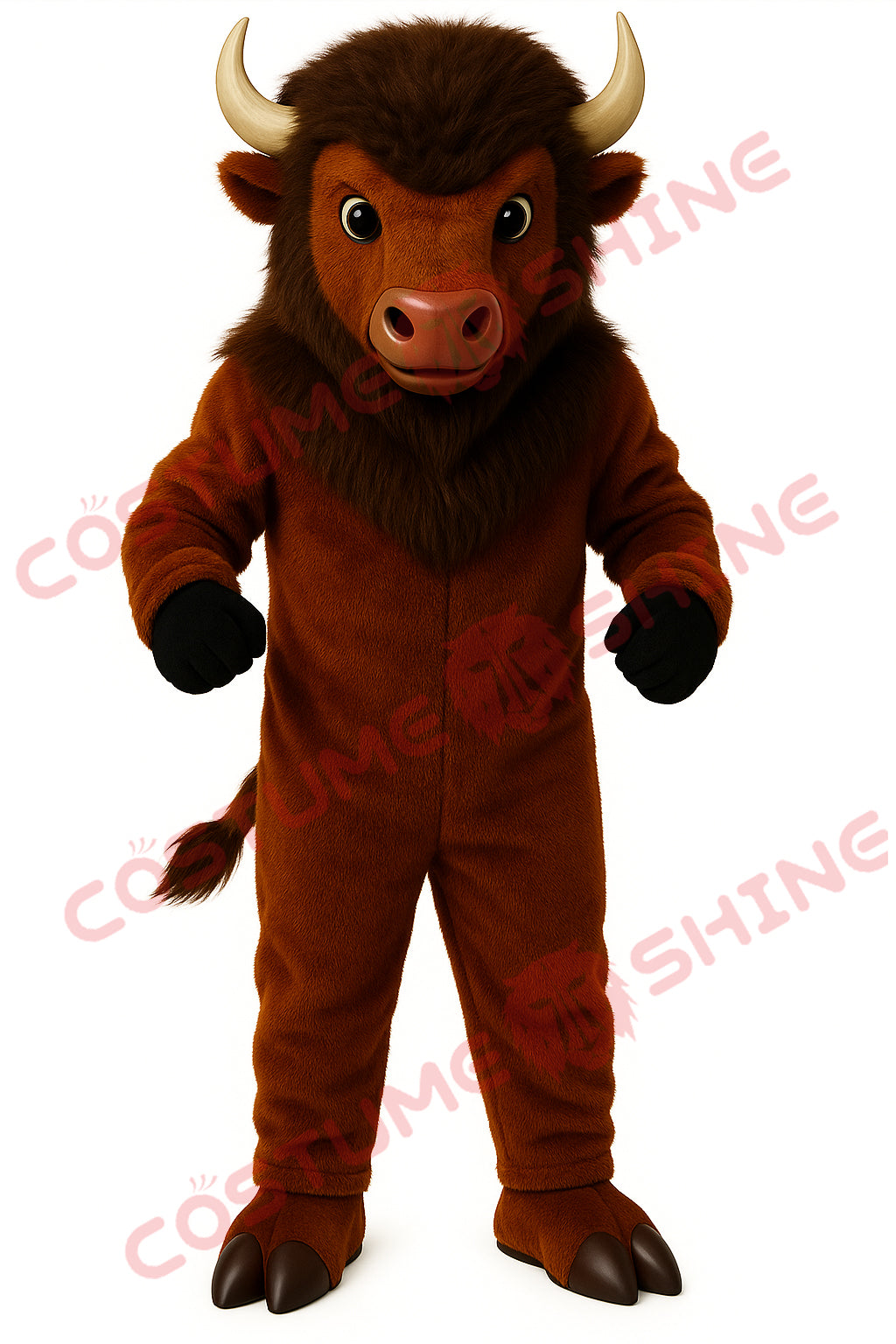 Brown Buffalo Mascot Costume with Horns | Adult Animal Suit for School Events