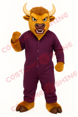 Fierce Buffalo Mascot Costume in Purple Jumpsuit for School Events & Shows