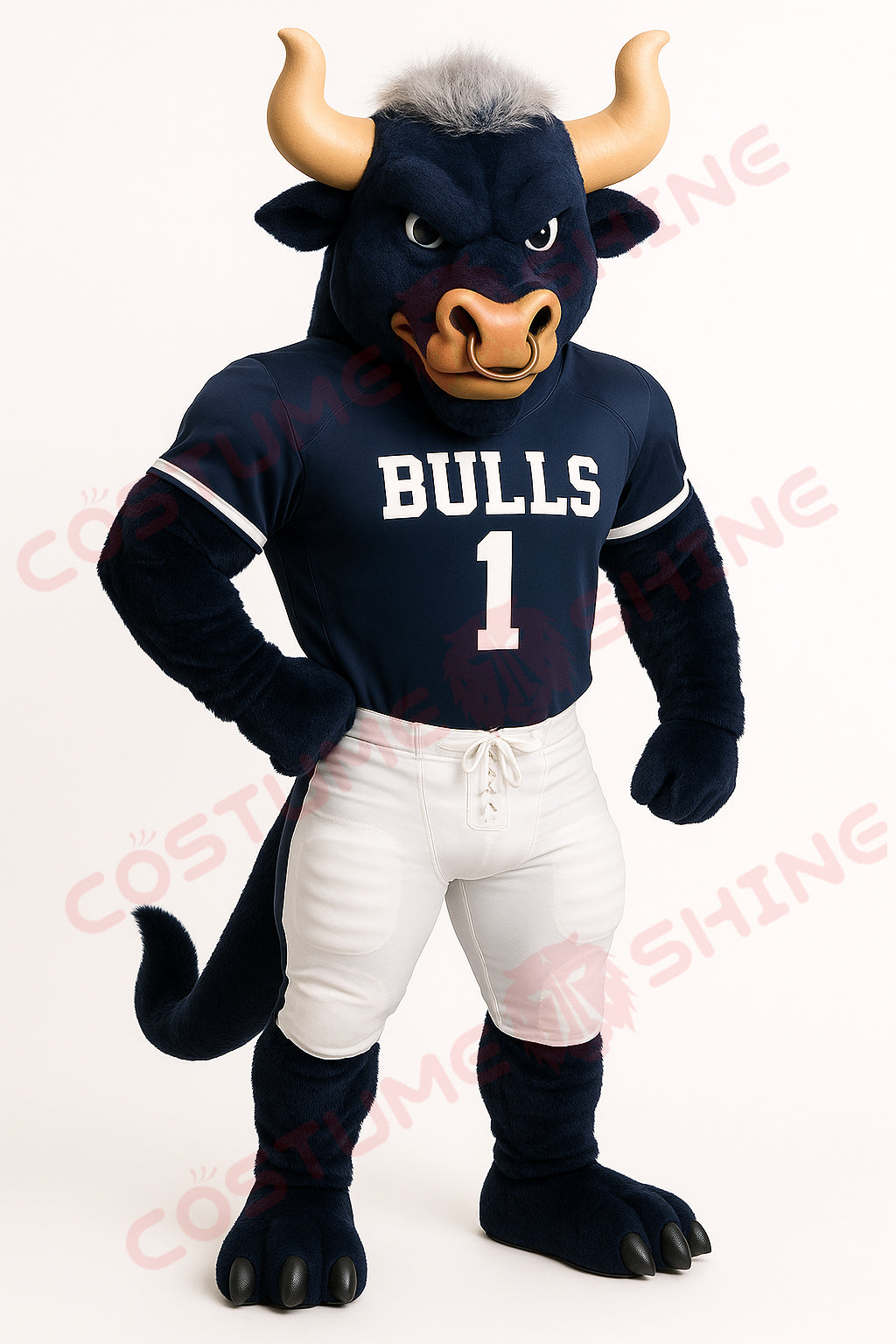 Blue Bull Mascot Costume in Football Uniform – Custom Sports Team Suit for Events