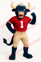 Blue Bull Mascot Costume in Red Football Uniform – Custom Sports Team Outfit for Events