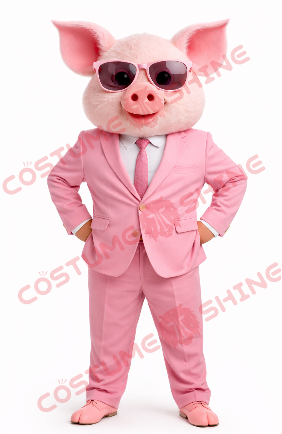 Cool Pink Pig Mascot Costume Adult in Suit with Sunglasses