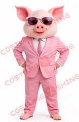 Cool Pink Pig Mascot Costume Adult in Suit with Sunglasses