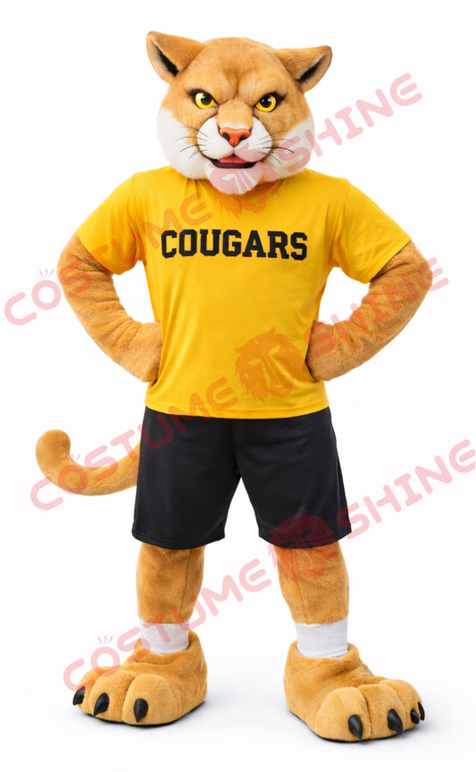 Cougar Mascot Costume Adult Yellow T-Shirt Outfit