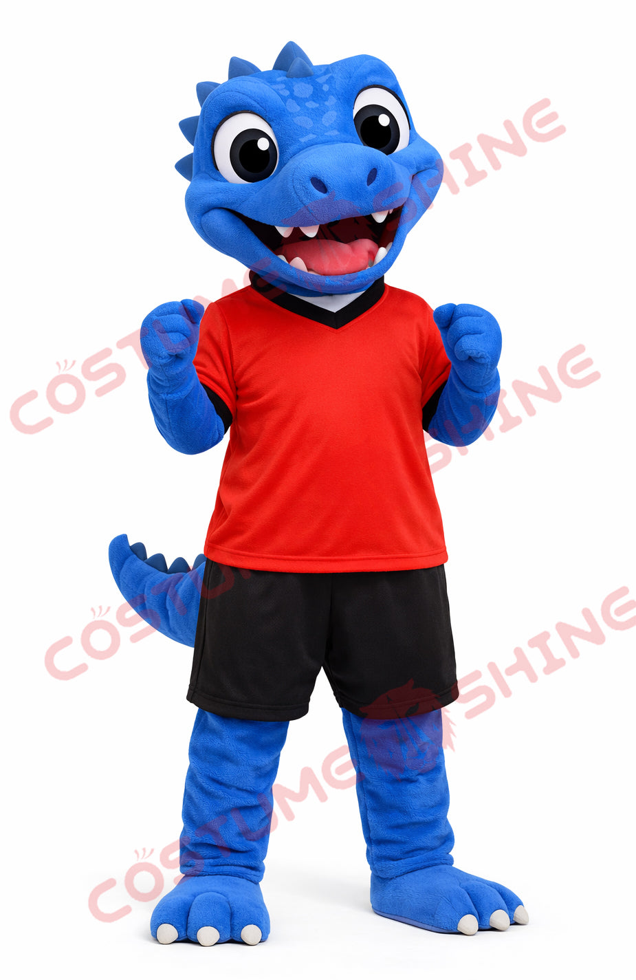 Adult Crocodile Mascot Costume Blue Plush with Red Sports Shirt