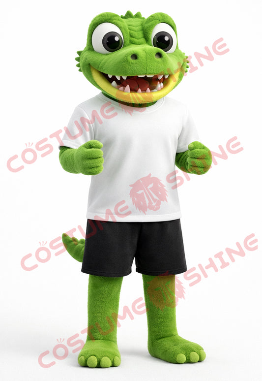 Adult Green Crocodile Mascot Costume Plush with White T-Shirt